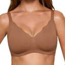 Women's Wireless Push Up Bra Scalloped No Underwire Comfortable Bras Full Coverage Seamless Tshirt Everyday Bralettes (Brown, L)