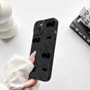 NITITOP Compatible with iPhone 14 Plus Case Cute Cherry Bow Ribbon Pattern for Girls Women Soft TPU Durable Full Camera Lens Shockproof Protective Cover - Black