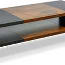 TEAMIX 2 Tiers Desktop Monitor Stand Riser 20 Inch Printer Stand with Storage Small TV Riser Laptop Wooden Desk Organizer Shelf Bookshelf (Black+Brown, 2 tiers)