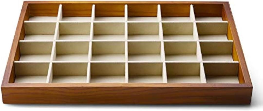 Oirlv 24 Grid Wood Jewelry Tray Microfiber Interior Jewelry Drawer Organizer Showcase Display Box Ring Earrings Holder