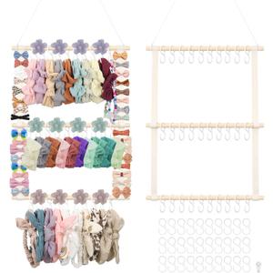 Munzong Headband Holder,Beige Bow Organizer for Baby Girls, Nursery Wall Hanging Clip Storage w/ 30 Hooks, Hair Accessories Organizer Rack Shelf for Toddler Kids Room Decor 15x20inch