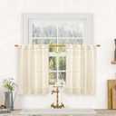 LAMIT Short Window Linen Curtains 36 Inch Length 2 Panels, Beige Light Filtering Panels Back Tab and Rod Pocket Neutral Drapes for Bathroom/Loft Room, 34 x 36 Inch