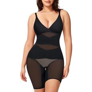 KUMAYES Shapewear Bodysuit for Women - Tummy Control Butt Lifter Fajas Body Shaper V-Neck Body suit Waist Trainer, XL, Black 
