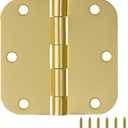 Design House Interior Door Hinges, 3.5 in. x 3.5 in., Rounded, 5/8-in. Radius, Steel, Pre-Lubricated, Door Hardware, Satin Brass, 3-Pack, 181396
