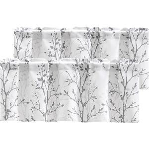 Luvyohmee Tree Branch Printed Curtain Valance, 18 inches Long Window Treatment Valance, Grey Window Valances for Kitchen, Bathroom, Dining Room, Living Room, Bedroom and Kids Room, 2 Panels
