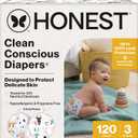 The Honest Company Clean Conscious Diapers for Delicate Skin | Up to 100% Leakproof | Hypoallergenic, Fragrance Free | Gender Neutral | Super Club Box, Size 3 (16-28 lbs), 120 Count (Prints May Vary) (Space Travel + It's a Pawty)