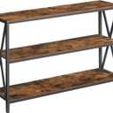 MAHANCRIS 47.2" Sofa Table, Industrial Console Table, 3-Tier Narrow Sofa Table with Storage Shelves, Foyer Table for Entryway, Hallway, Kitchen, Living Room and Bedroom, Rustic Brown CTHR800201, 9.4"D x 47.2"W x 31.7"H