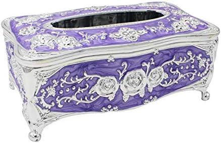 Vintage Acrylic Tissue Box Holder, Rectangular Facial Tissue Cover Dispenser with Rose Pattern, Decorative Napkin Organizer for Bathroom Vanity, Bedroom Nightstand, Car & Office (Purple)