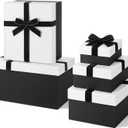 Cholemy Black 5 Pcs Square Gift Boxes for Christmas with Lid and Ribbon Assorted Size Nesting Decorative Box Wrap Boxes for Present Celebration Wedding Birthday Anniversary Party Favor