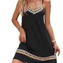 Verdusa Women's Spaghetti Strap Loose Embroidery Short Dress Summer Cami Dress Black Small
