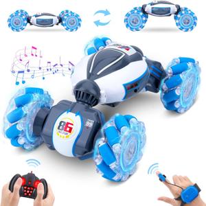 Gesture Sensing RC Stunt Car - Boys Toys Age 6-12, 360 Rotating 4WD Hand Controlled Remote Control Twist Car with Light & Music, Cool Birthday Presents and Ideas Gifts for Kids Age 7 9 10 11 12 yr (Blue)