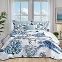 weesire Coastal Bedding California King Size Coastal Quilt with 2 Shams, Nautical Beach Comforter Sets Ocean Bedspreads Blue Seaturtle Coverlet Summer Bedding, 106''x118''