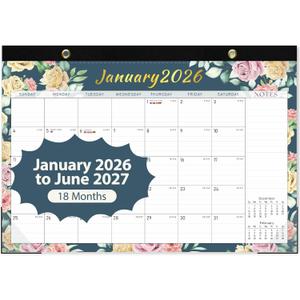 Desk Calendar 2026, Monthly Desktop Large Calendar (Jan 2026 - Jun 2027) 17" x 12" Desk Wall Planner for Family Teacher School Office Supplies, Vintage Floral