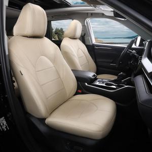 Highlander Seat Covers Customized for Toyota Highlander 2020 2021 2022 2023 2024 2025 2026 7 Seats Faux Leather Car Seat Cover Full Set -3-Row Second Row Captain's Chairs - Beige
