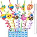 24 Reusable Drinking Straws for Summer Beach Pool Birthday Party Favors Decorations - Crazy Silly Plastic Drink Straws for Kids Tropical Hawaiian Luau Theme Party Supplies Decor, School Prizes Rewards