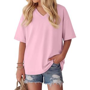 Oakgarden Girls' Shirts Oversized Short Sleeve Summer T-Shirts V Neck Drop Shoulder Top Kids Casual Basic Cute Tee 5-6Y