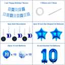 3 x 10th Birthday Party Decorations for Boys Girls Comprise Balloons with Swirl Decorations, Happy Birthday Banner,32 Inch 10 Numbers and Star Foil Balloons in Blue