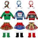 12 Pcs Christmas Doll Accessories Clothes Christmas Doill Costume Mini Outfit Include Knitted Sweater Skirt Scarf Snow Boots for Xmas Decor (Exquisite)