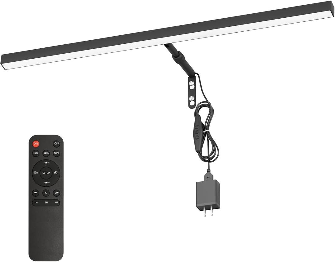 24" Plug in Picture Light for Paintings with Remote Control, 9W LED Art Display Lighting for Gallery, Dartboard, Artwork, Black Wall Mounted Picture Frame Light