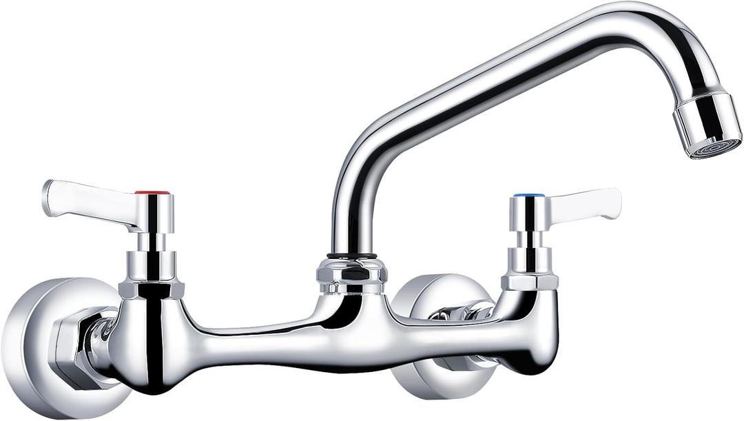 KZH Kitchen Faucet Chrome Commercial Sink Faucet with 8 Inch Swivel Spout 8" Center 2 Handle Wall-Mount Faucet for Utility Laundry Room Restaurant Sink
