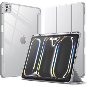 JETech Case for iPad Pro 13-Inch M4 (2024) with Pencil Holder, Clear Transparent Back Shell Slim Stand Shockproof Tablet Cover, Auto Wake/Sleep (Silver)