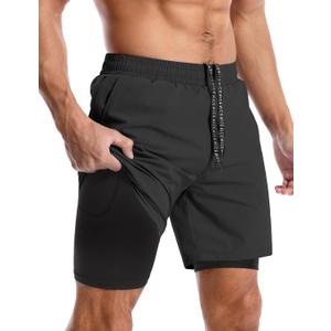 Aolesy Men's 5''/7'' Running Shorts Quick Dry Workout Gym Shorts with Pockets, Tennis Training AthleticLinerless & Liner (X-Large, Black)