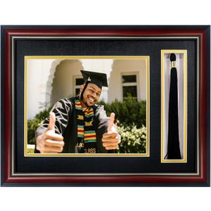 GMFrames Graduation Photo Frame with Tassel Holder for 8x10 Pictures,Solid Wood Real Glass,Black over Gold Double Mat,Wall & Tabletop Design