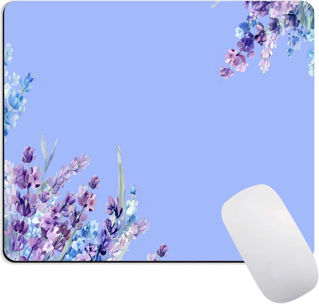 Purple Flower Mouse Pad for Women, Pretty Floral Unique Design Mouse Pads for Desk. Cute Premium-Textured Mousepad with Non-Slip Rubber Base for Notebooks Desktop Computers Office Supplies