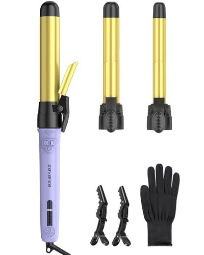 Rotating Curling Iron 2 in 1 Set, Automatic Curling Wand with 3 Interchangeable Ceramic Barrels(0.75" - 1.25"), Instant Heating Hair Culer with 5 Adjustable Temp, One More Head Not Included