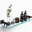 Bathroom Glass Shelf 20IN Rectangular Stainless Steel Tempered Glass Shelves Modern Stainless Steel Wall Mount Bathroom Shelf (Matte Black, 20‘’), 20'' with Railing