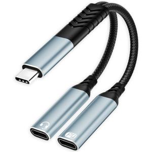 USB C Splitter 1 in 2 Out, USBC to Dual USB Type C Female Splitter Y Cable, PD 60W Fast Charging, 480Mbps Data Transfer Speed, for iPhone 15/16 Charging and Headphone Audio Dongle Adapter