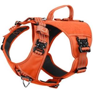 ICEFANG GN8 Tactical Dog Harness with 4X Metal Buckles for Large Sized Dogs, Reflective in Training Walking K9 Vest, No-Pull Front Leash Clip, Adjustable Pet Harness (Orange, Large)