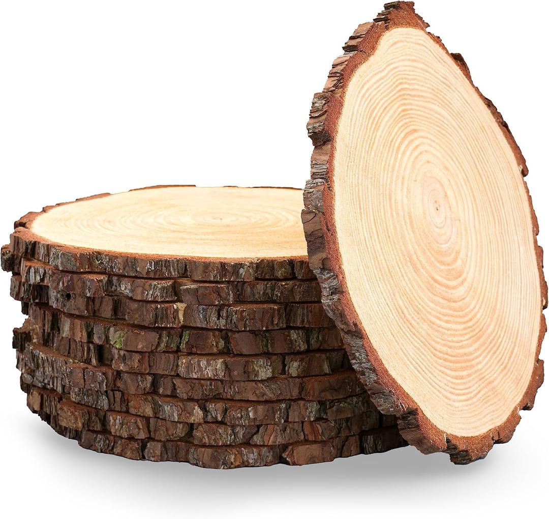 Set of 10 Large Wood Slices (11-13)  Rustic Wooden Rounds for Wedding Centerpieces, Event Decor, and Table Centerpieces