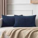Kevin Textile Set of 2 Pillow Covers Solid Supersoft Corduroy Handmade Decorative Velvet Throw Pillow Cushion Cover for Bed 12x20 Inch Navy Blue