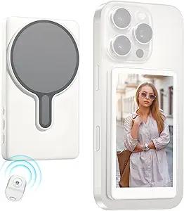 Magnetic Phone Vlog Selfie Monitor Screen  Back Camera Selfie Monitor  1080P Display can Wirelessly Connect to Mobile Phones  Rear Camera Selfie Screen with Remote Controller(White)