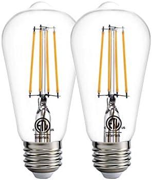 Dusk to Dawn LED Lights Bulb,Photocell Sensor Bulb, Auto Turn On/Off, ST58 ST19 60W Edison Replacement, E26 8W 800lm,Warm White 2700K for outdoor wall light fixture Garden Garage Porch Pack of 2