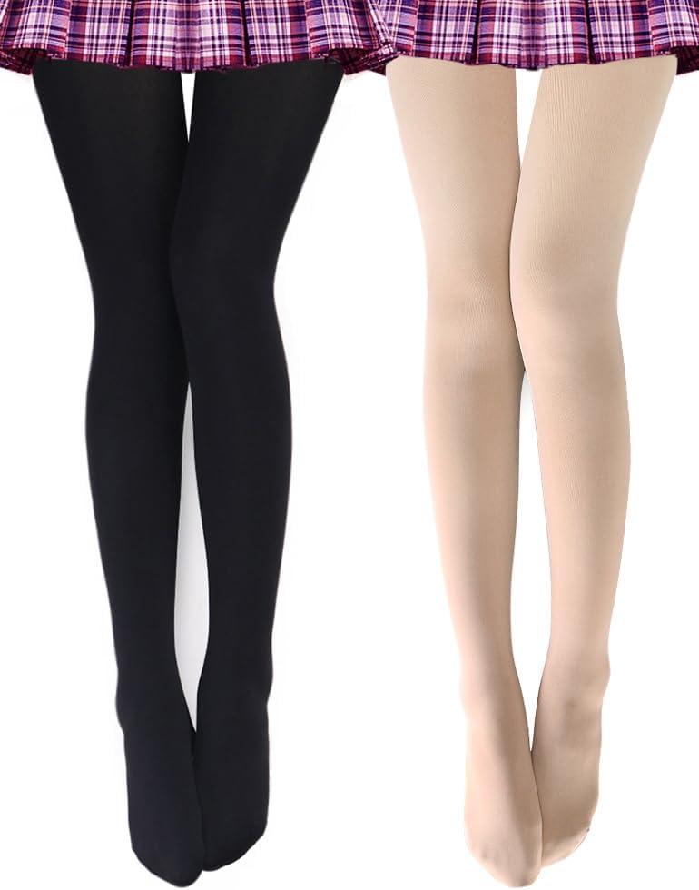 VERO MONTE Womens Opaque Fleece Lined Tights Colorful Warm Winter Thermal Tights (Small-Medium, 2 Pairs (Black + Nude))