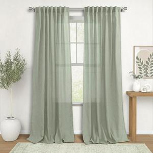 Sage Green Curtains 84 Inches Long Linen Sheer Light Green Cottage Core Curtain for Bedroom,Semi Privacy Boho Farmhouse Cottagecore Curtains for Living Room Window Baby Nursery Boy 2 Panels Set