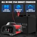 E-FAST 25A Smart Car Battery Charger, 12V/24V Automatic Automotive Battery Maintainer & Desulfator with 200s Booster Mode - Adjustable Amp Trickle Charger for Lead-Acid, AGM, Gel, LiFePO4