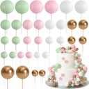 ASTARON Ball Cake Topper, 32 Pcs Foam & Wire Decorations, Mini Balloons Cake Topper Sticks, 4 Colors & Sizes for Wedding Party Birthday Cake Decorating (Pinkgreen)
