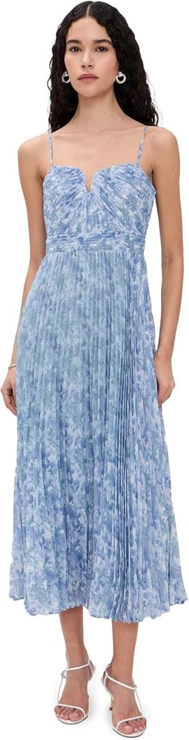 ASTR the label Women's The Bayley Midi Dress (Large, Blue Floral)