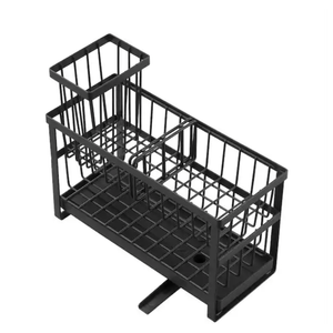 2-Tier Kitchen Sink Caddy Organizer, Sponge and Brush Holder w/ Divider, Rotating Drain Spout, Countertop Storage Rack