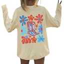 RoseSeek Girl's Floral Boots Graphic Tees Tops Long Sleeve Crewneck Cute T Shirts Cowgirls Tshirt Fall Outfits Graphic Apricot 6Y