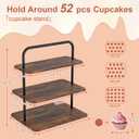 VyGrow Cupcake Stand, 3-Tier Dessert Stand for 52 Cupcakes, Wood & Metal Tower Display Premium Holder Dessert Tree Tower for Christmas Birthday Weddings Party Decor, Serving Tray, Wood Brown
