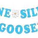7 x One Silly Goose Banner, 1st Birthday Decorations for Boy, Silly Goose Baby Shower Decorations, Farm Animal First Birthday Sign (Blue)