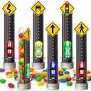 6 Set Race Car Party Candy Tubes Racing Car Racetrack Traffic Warning Signs Plastic Test Tubes Racing Popcorn Candy Cookie Container Cars Birthday Party Supplies for Race Fans (Classic)