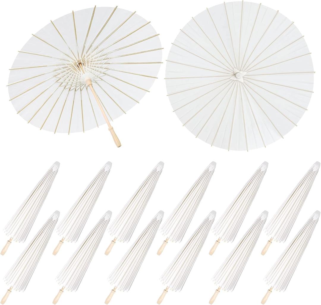 Aodaer 12 Pack 33 Inches Paper Umbrellas for Wedding Chinese Japanese Parasol Paper Decorative Oiled Umbrella DIY Painting Crafts for Bridal Party Decor Photography Props, White
