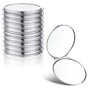 Yalikop 8 Pcs Compact Travel Mirror Set - 1X & 2X Magnification Double Sided Mini Makeup Mirror, Folding Round Purse Mirrors for Women & Bridesmaid Gifts (Silver)