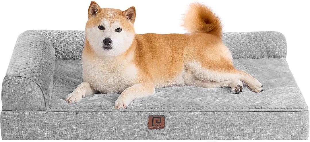 EHEYCIGA Memory Foam Dog Bed Large Sized Dogs, Pet Bed for Large Dog for Crate with Waterproof Liner, Pet Couch Bed Orthopedic with Washable Removable Cover, 35x23x6 Inches, Grey