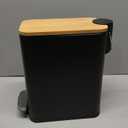 SIDIANBAN Bathroom Trash Can with Bamboo Lid Soft Close and Foot Pedal, Small Rectangular Slim Garbage Can with Inner Wastebasket for Bedroom, Office, Kitchen, 1.3Gal/5L, Black